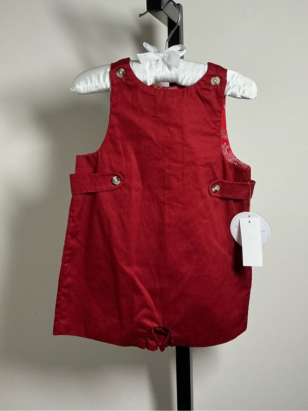 🆕 Edgehill Collection | Baby Boy Red Jon Jon Holiday Shortall Romper - 18M